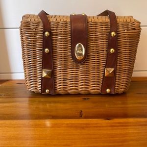Vintage Wicker Purse with Stud Detail